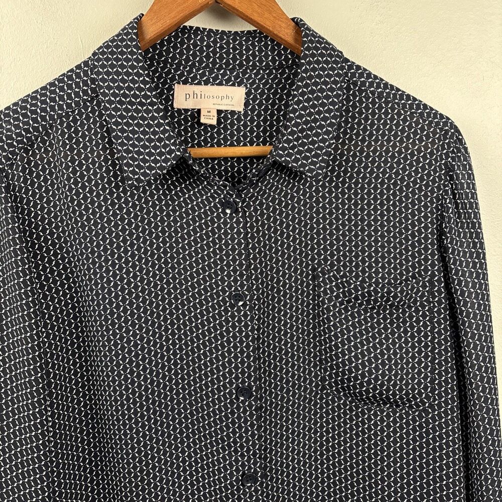 Anthropologie Philosophy Women’s Blue Geometric Print Button Front Shirt Medium